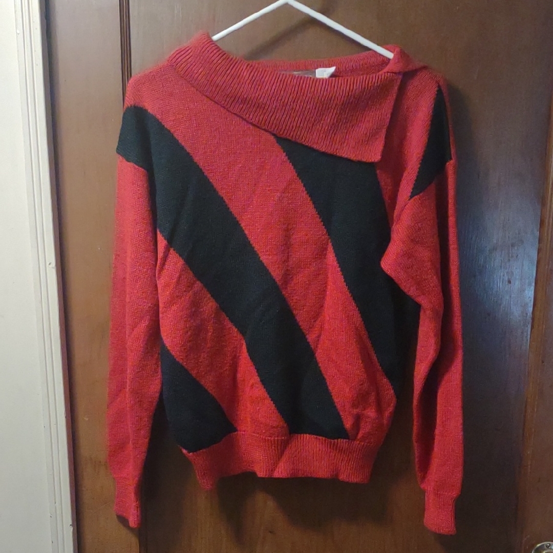 Red And Black Striped Women's Sweater